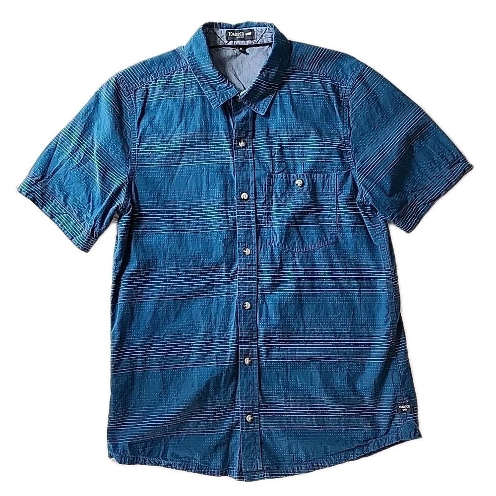 Toad & Co Airlift Slim Fit Mens Medium Organic Cotton Teal Embroidered Shirt